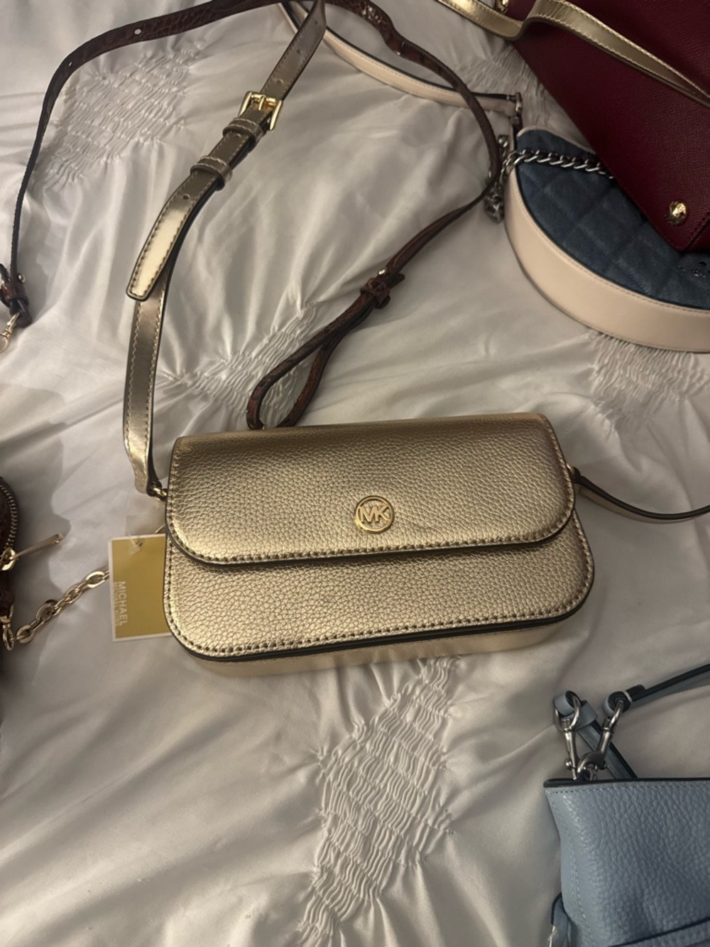 Michael Kors Metallic Gold Pebbled Leather Crossbody